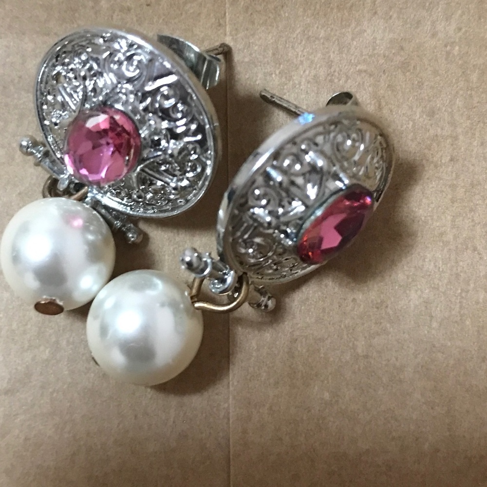 Gemstone .925 Silver Disc and Pearl Earrings